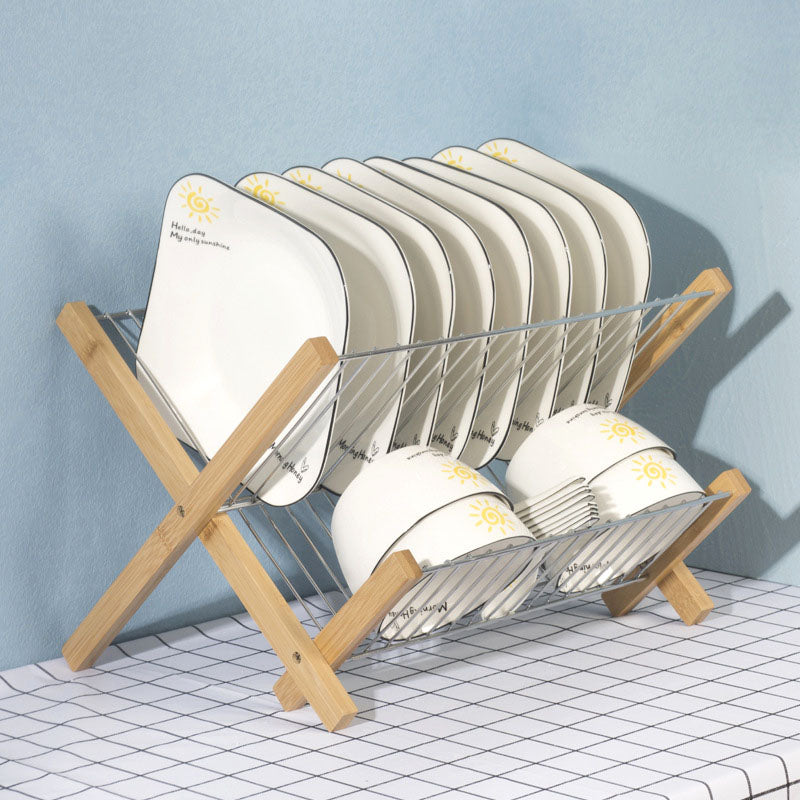 Forda Countertop Sink Dish Drying Rack with Foldable Bamboo Legs