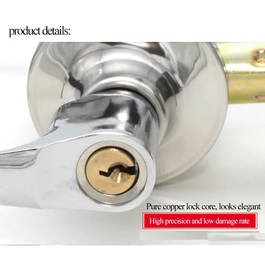 Forda Three-Bar Handle Door Lock Knob With Keys For Interior Doors, Bedroom