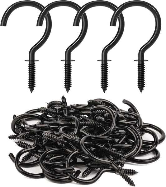 Forda Black Cup Wall Ceiling Plant Screw Hooks (50pcs)