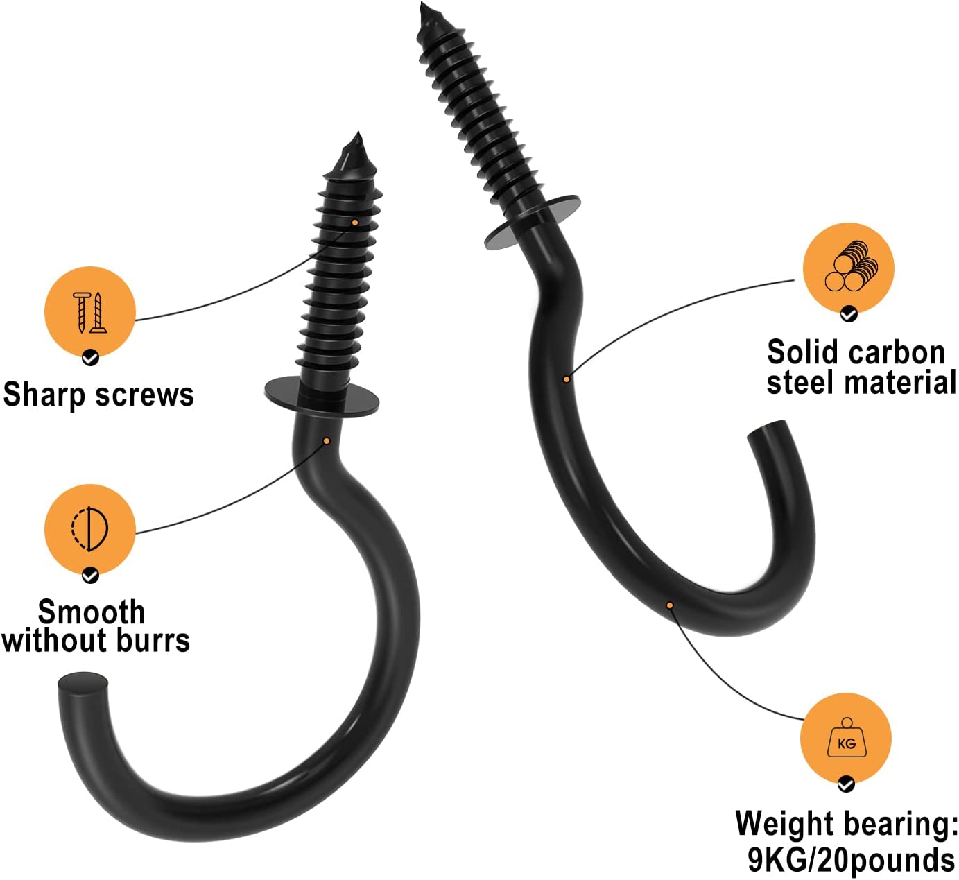 Forda Black Cup Wall Ceiling Plant Screw Hooks (50pcs)