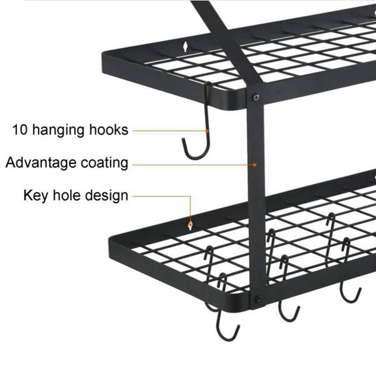 Forda Pot Pan Wall Rack Organizer Shelf with Hooks