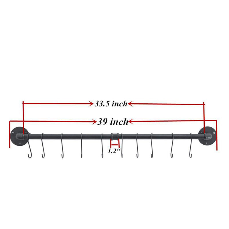 Forda Wall Mounted Steel Pipe Pot Pan Rack Hanger with S-Hooks