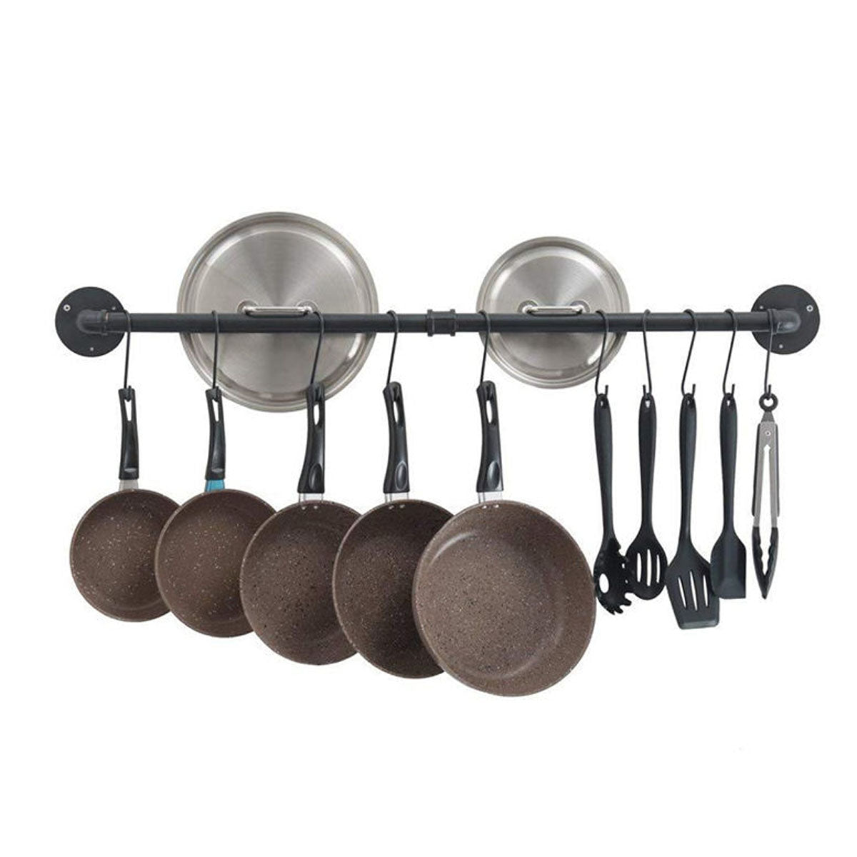 Forda Wall Mounted Steel Pipe Pot Pan Rack Hanger with S-Hooks