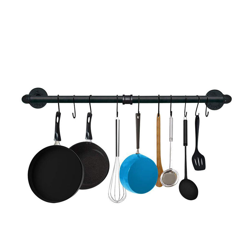 Forda Wall Mounted Steel Pipe Pot Pan Rack Hanger with S-Hooks