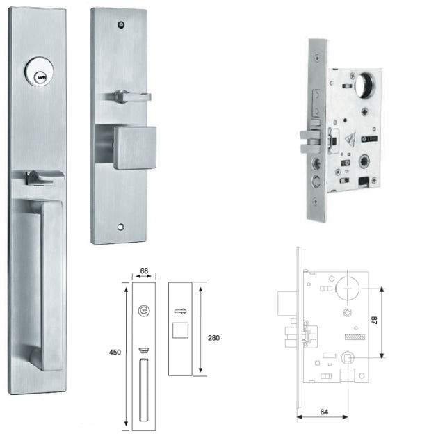 Forda Zinc Double Door Handleset