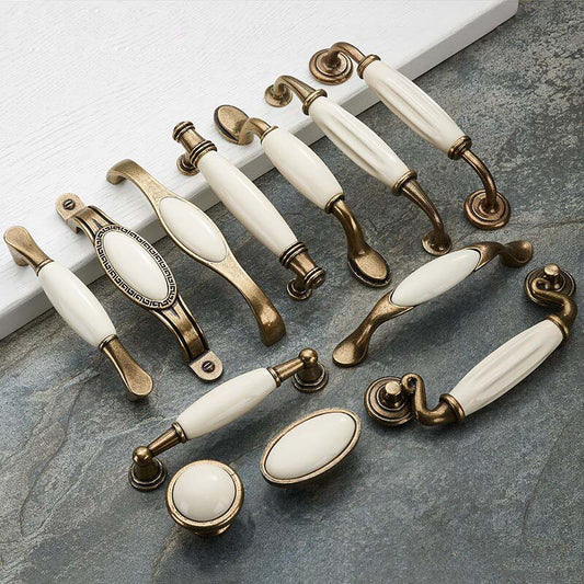 Forda Zinc Antique Bronze White Porcelain Cabinet Knobs