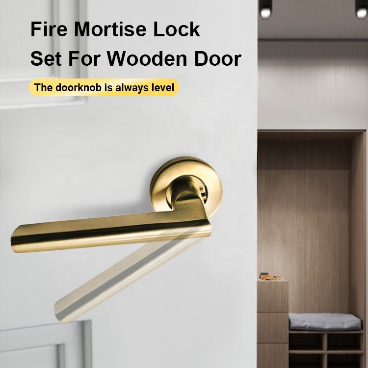 Forda Stainless Stee Gold Interior Bedroom Fire Mortise Lever Handle Lock