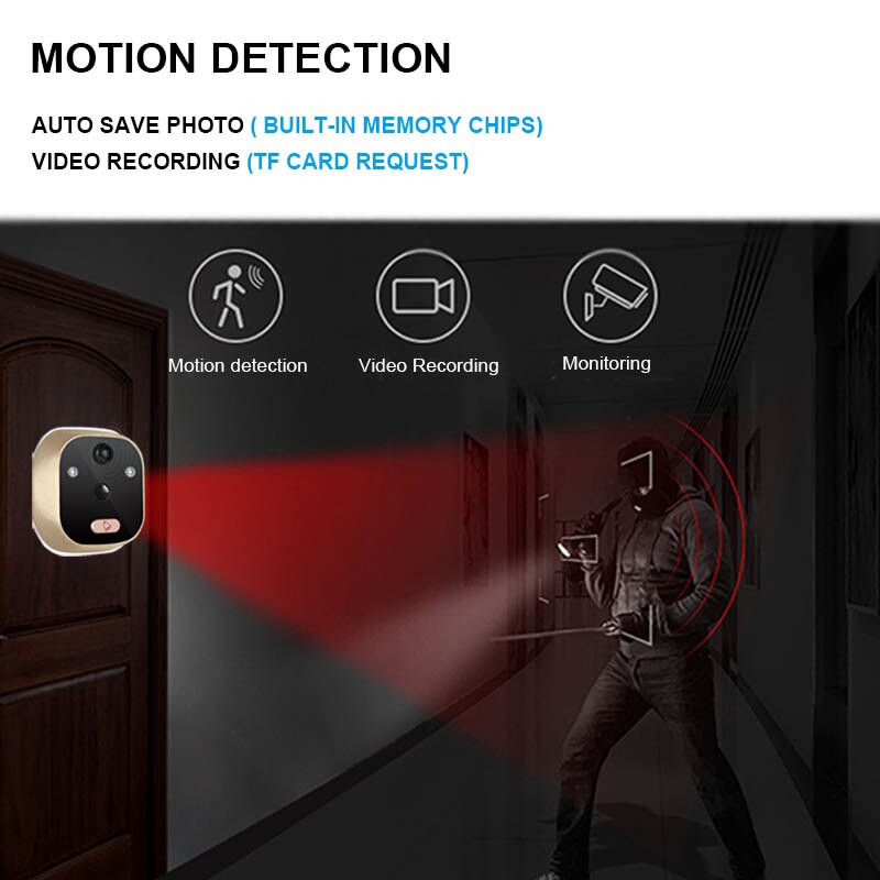 Forda Li-Battery Motion Detection Electronic Ring Doorbell Camera Peephole Viewer