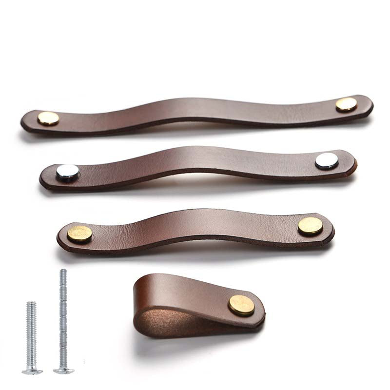 Forda Brown Retro Bedroom Wardrobe Drawer Pulls Shoe Cabinet Leather Handle