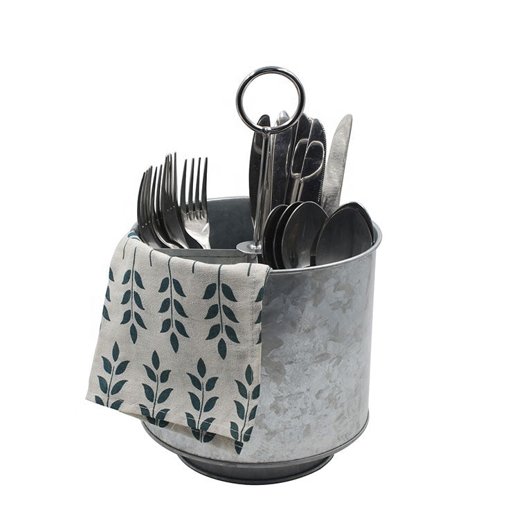 Forda Rotatable Rustic Galvanized Metal Countertop Kitchen Utensil Crocks