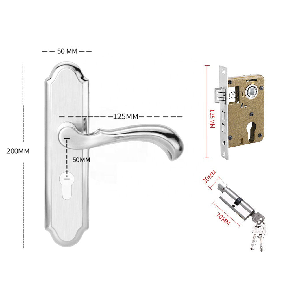 Forda Stainless Steel Interior Wooden Door Plate Handle and Lock