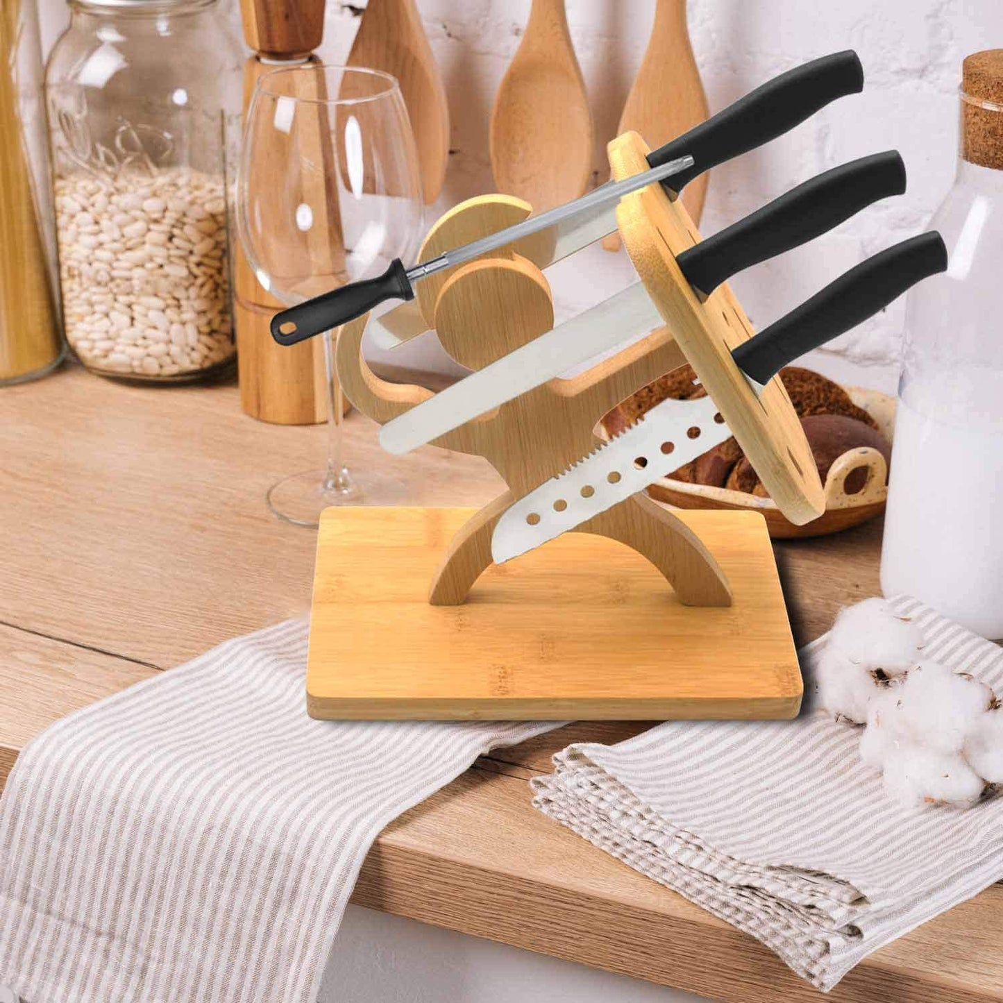 Forda Bamboo Warrior Shape 7 Holes Knife Block Holder