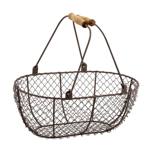 Forda Oval Metal Wire Vegetable Bread Egg Basket Wood Handles